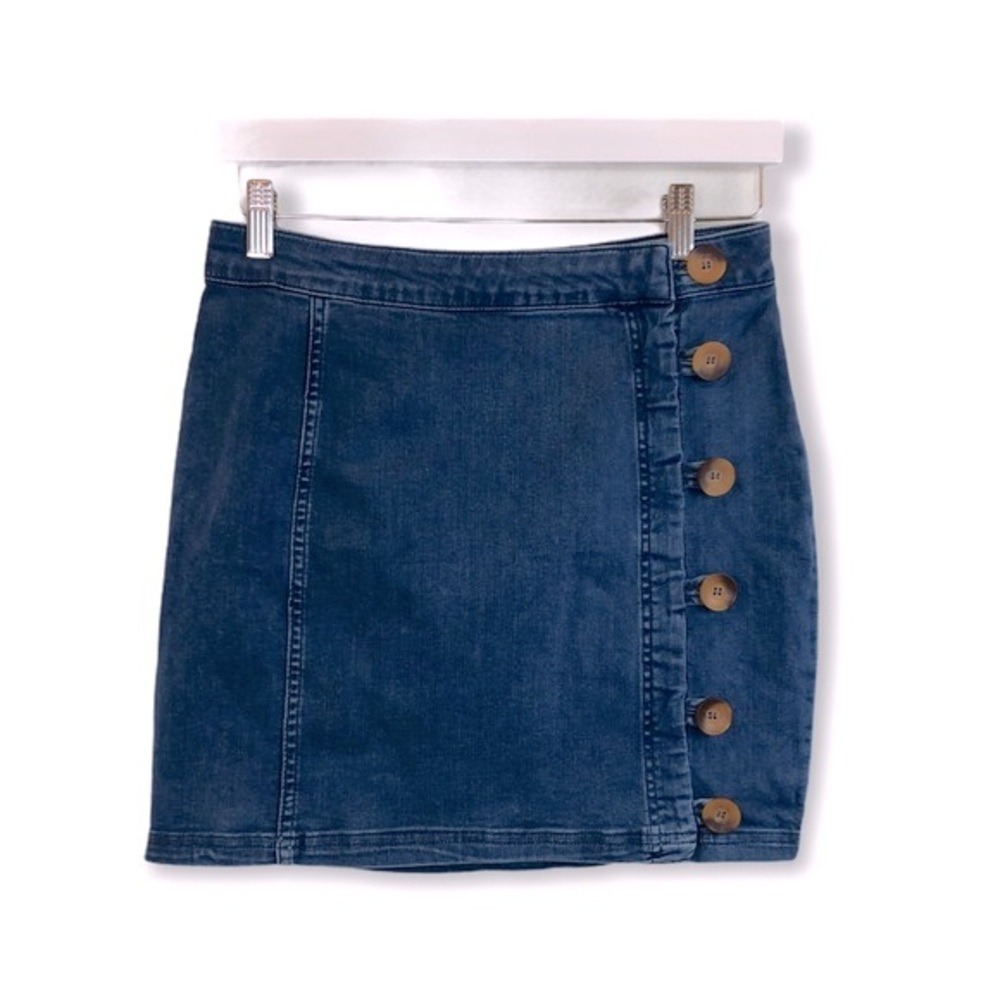 Free People Blue Button Denim Skirt